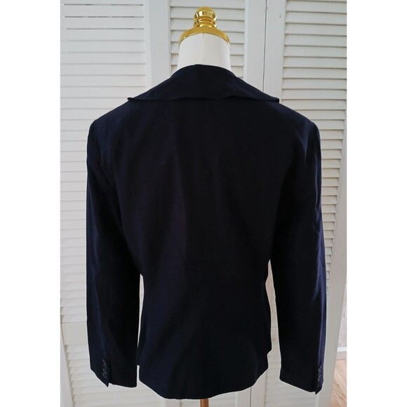 Chaps Women's Silk & Cotton Blend Blazer with Ruffle Neckline Size 12 Navy Blue - Picture 9 of 14